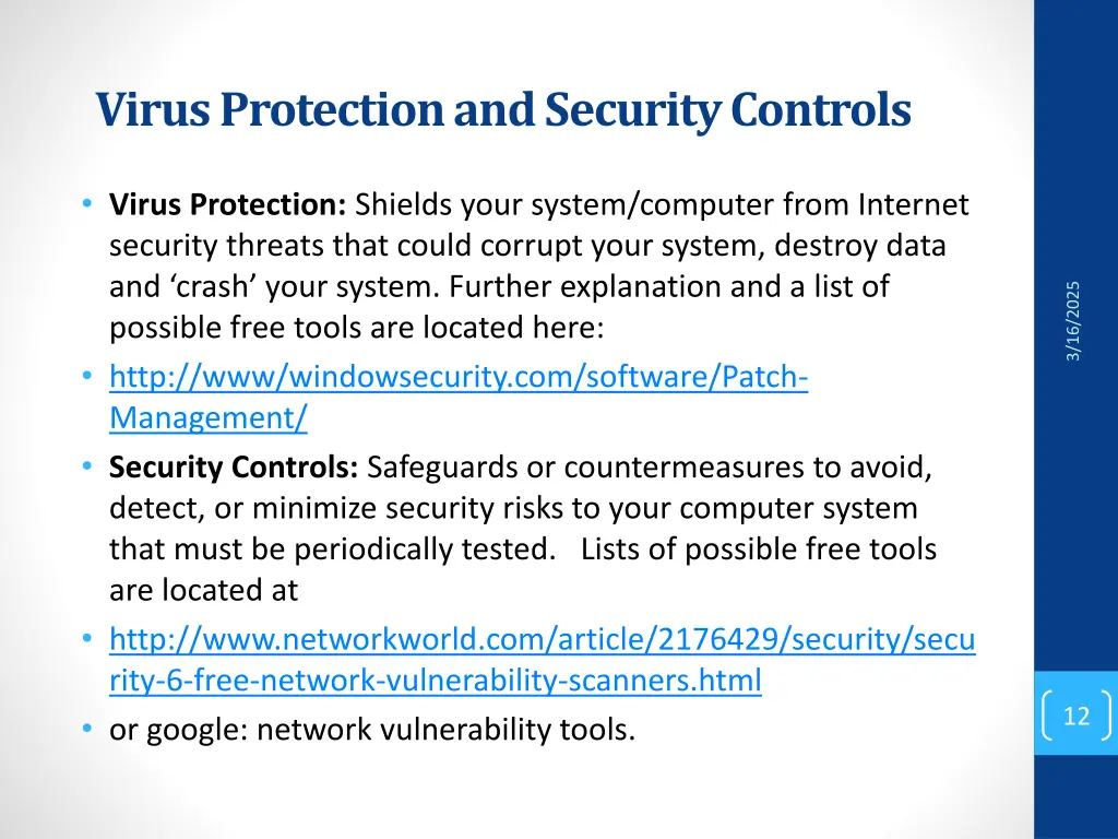 virus protection and security controls