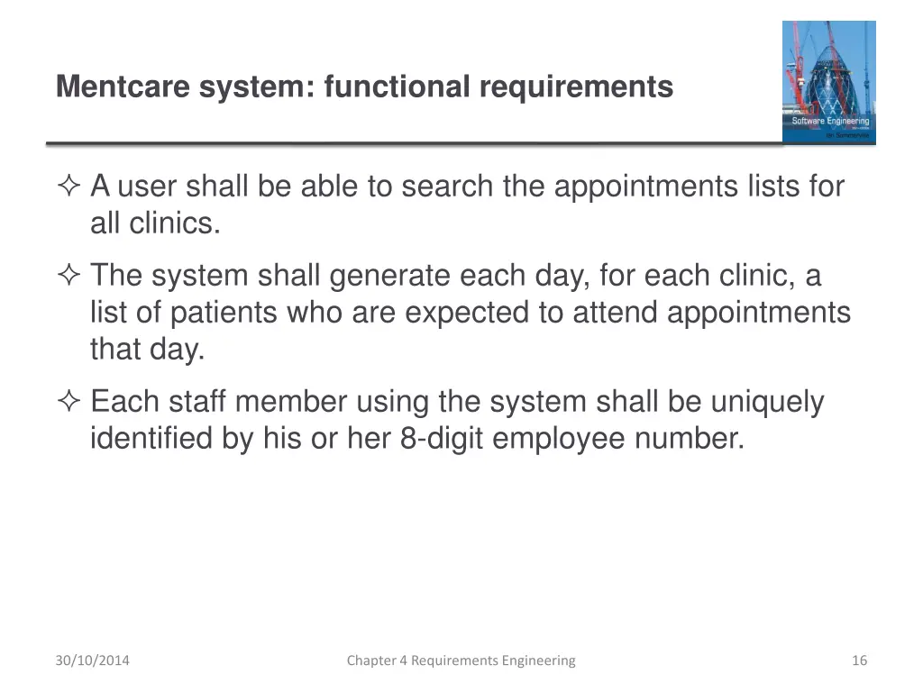 mentcare system functional requirements