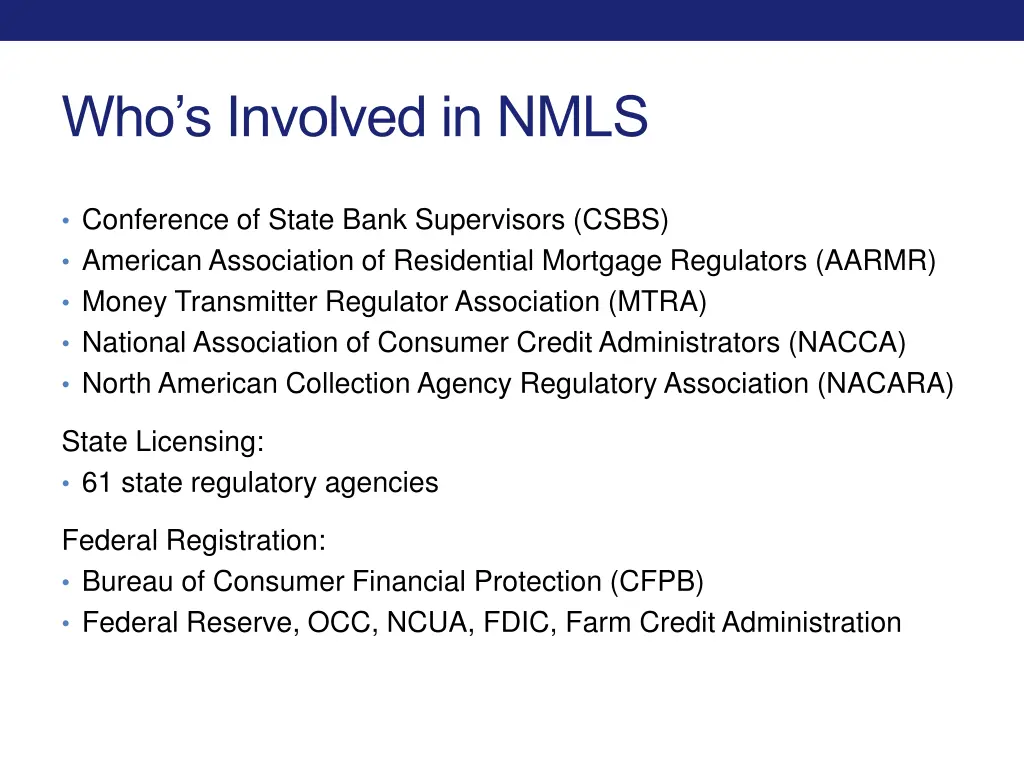 who s involved in nmls