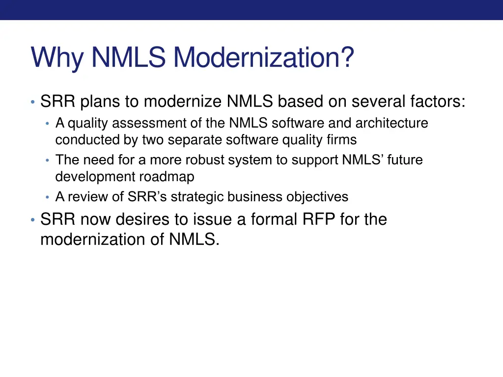 why nmls modernization
