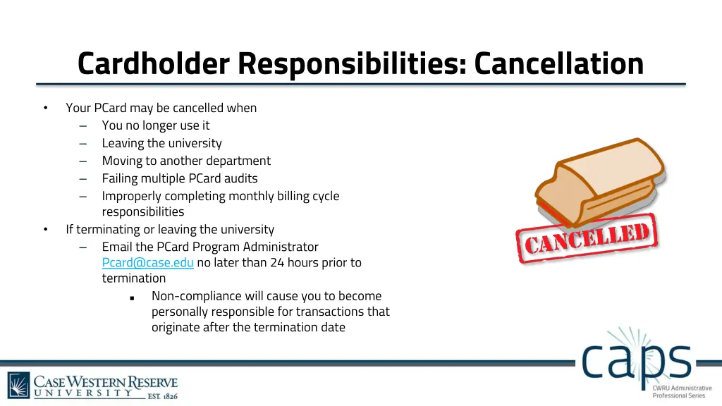 cardholder responsibilities cancellation