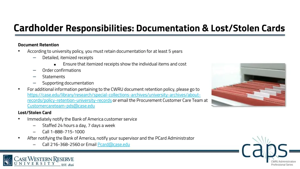 cardholder responsibilities documentation lost