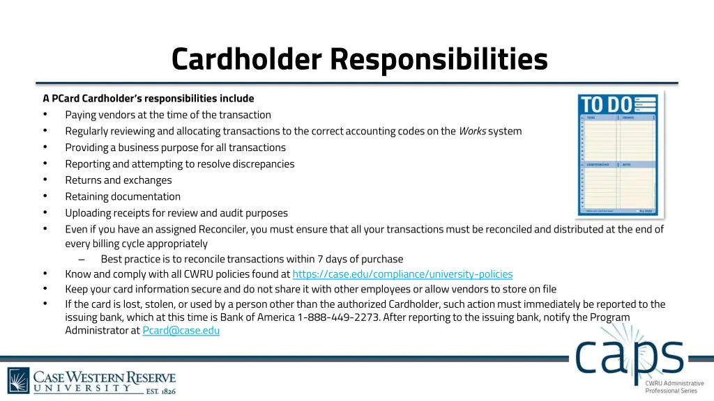 cardholder responsibilities