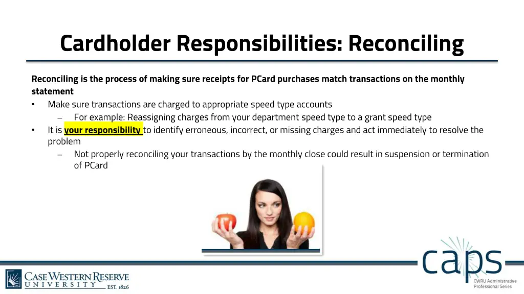 cardholder responsibilities reconciling