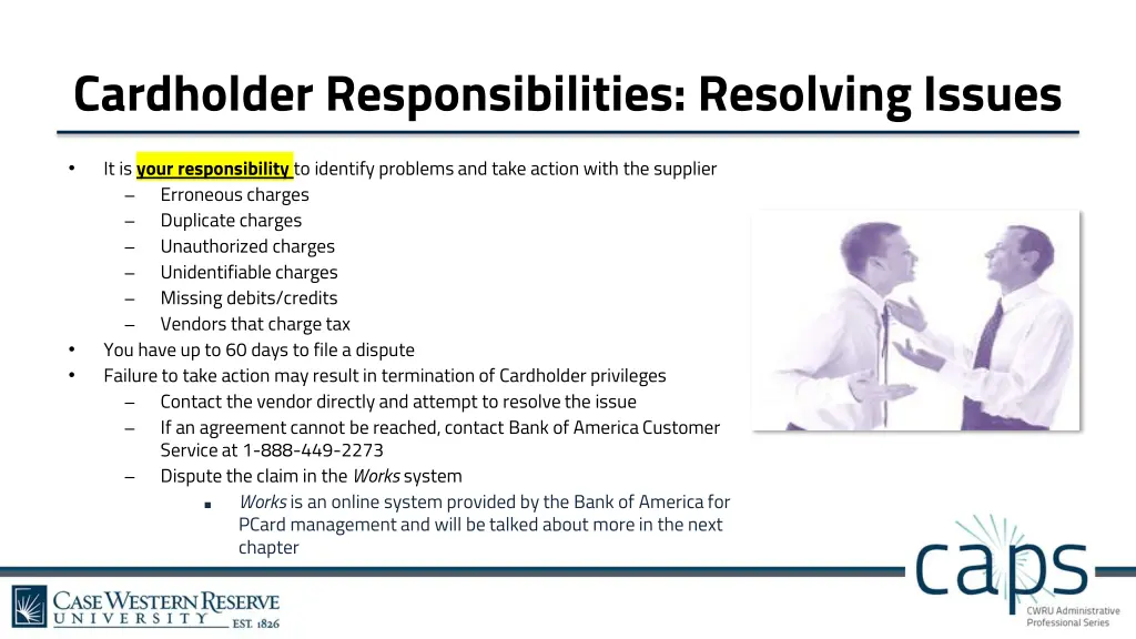 cardholder responsibilities resolving issues