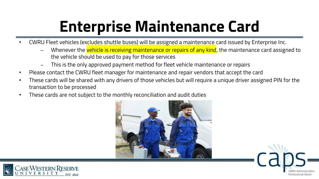 enterprise maintenance card cwru fleet vehicles