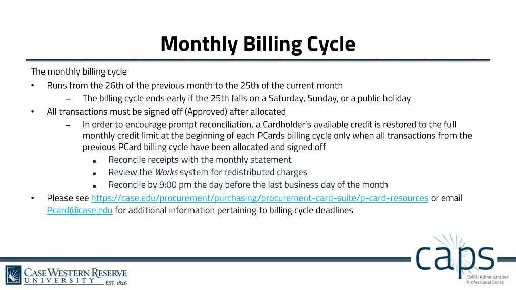 monthly billing cycle