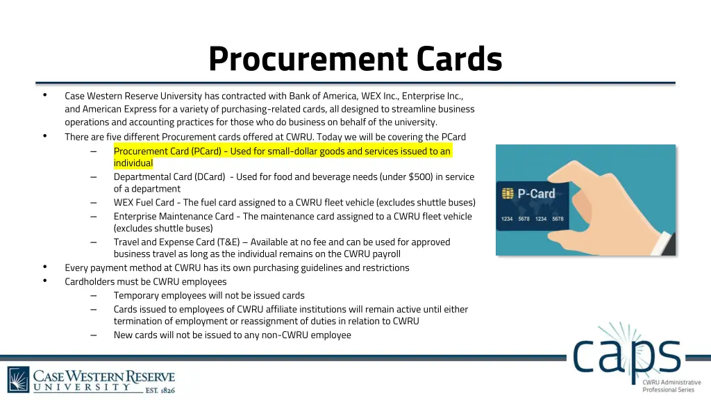 procurement cards case western reserve university