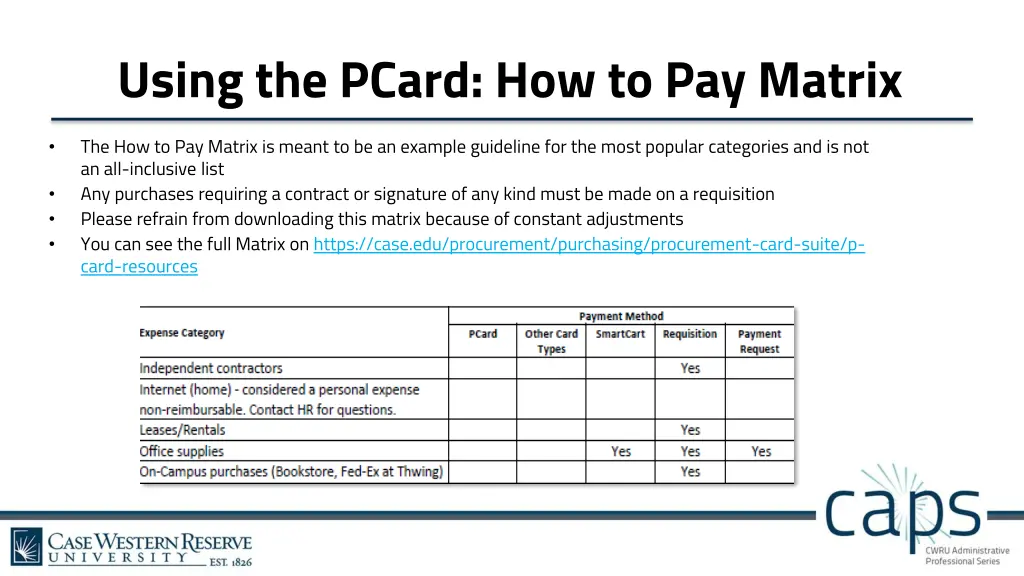 using the pcard how to pay matrix