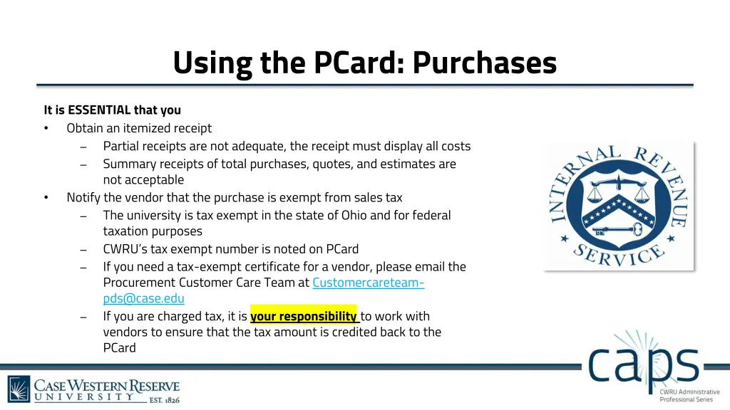 using the pcard purchases