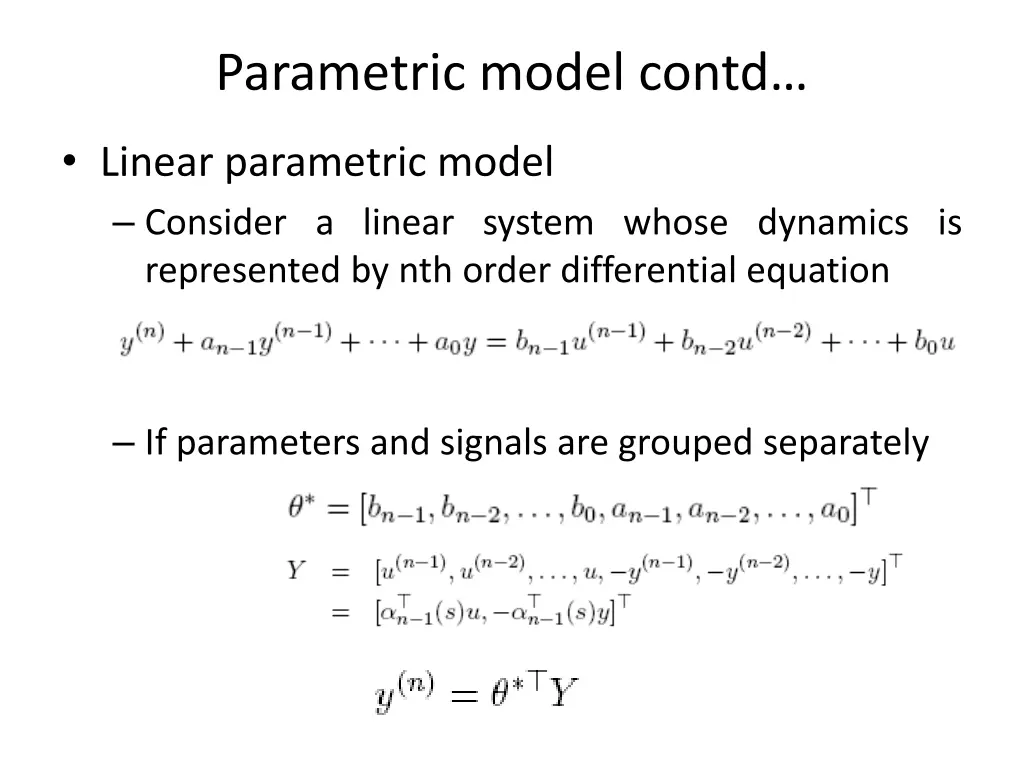 parametric model contd