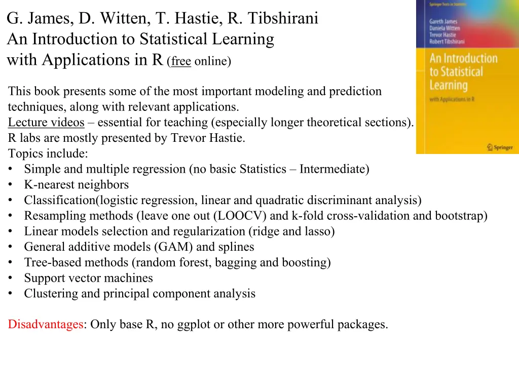 g james d witten t hastie r tibshirani