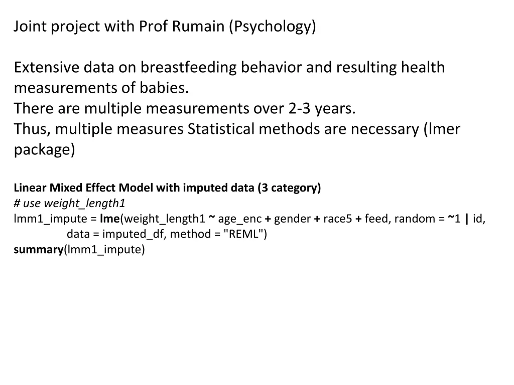 joint project with prof rumain psychology