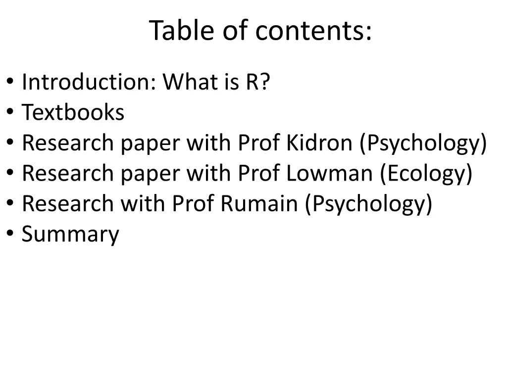 table of contents