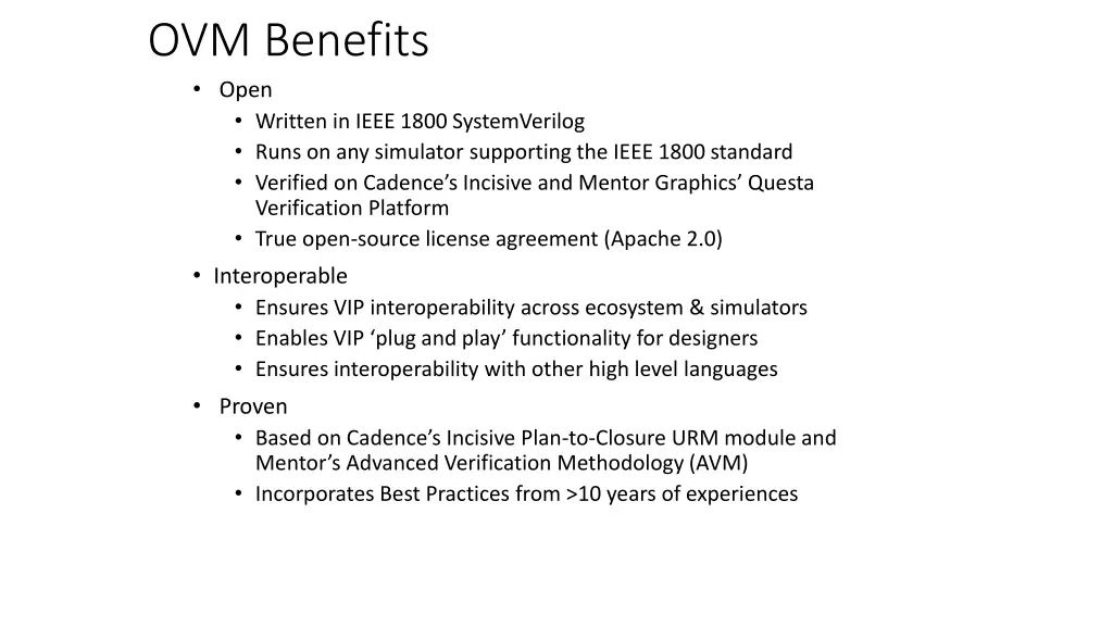 ovm benefits open written in ieee 1800