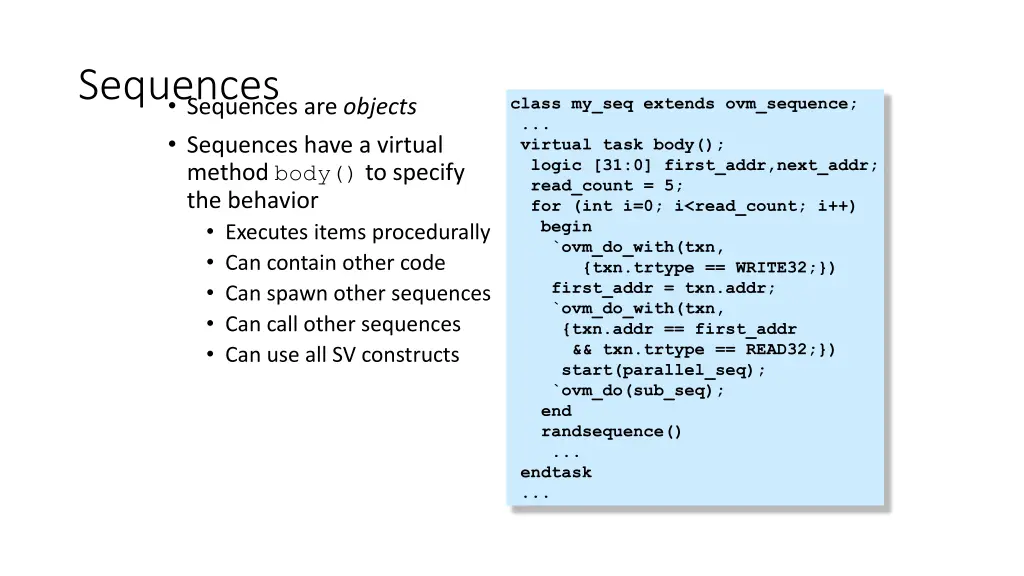 sequences sequences are objects sequences have