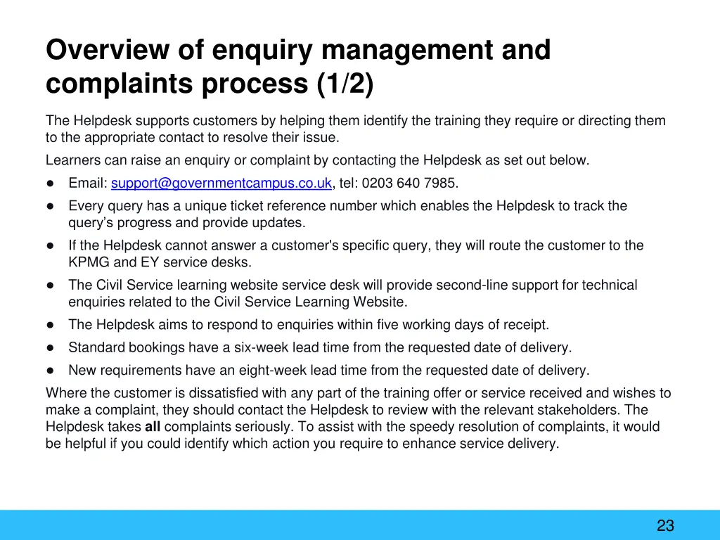 overview of enquiry management and complaints