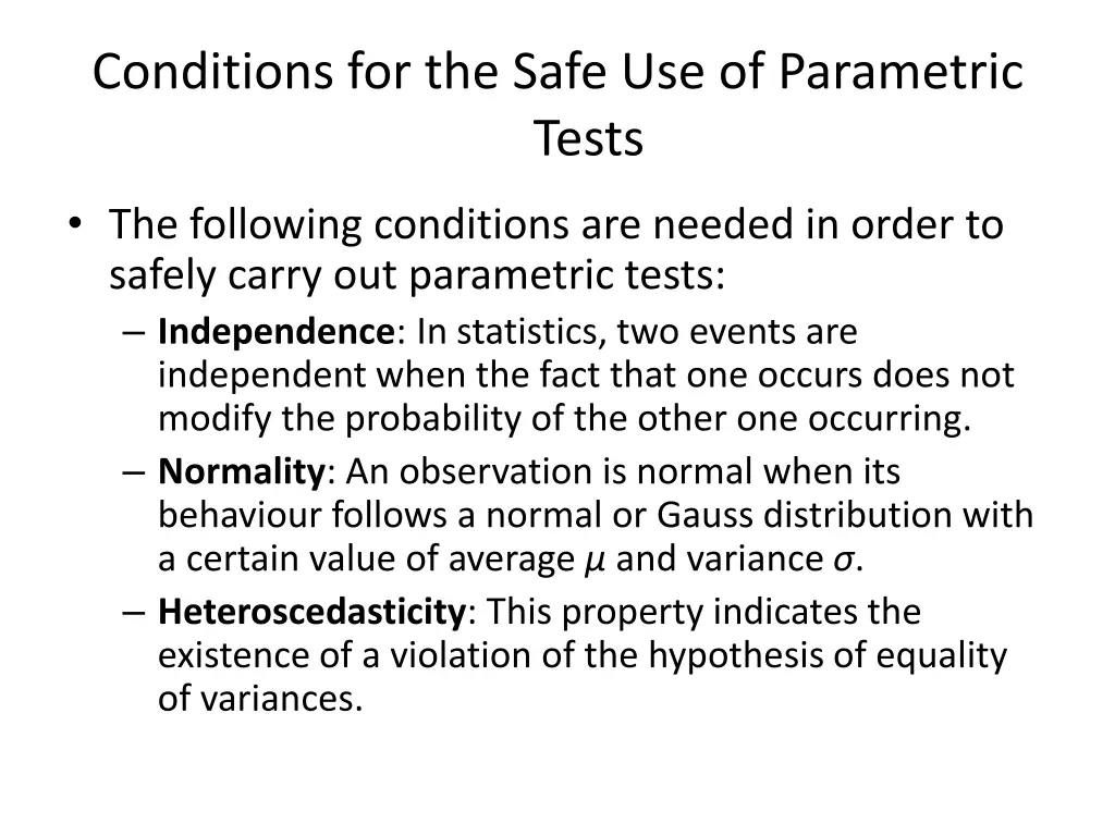 conditions for the safe use of parametric tests 1