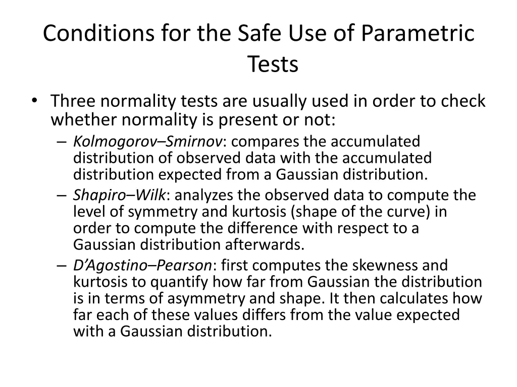 conditions for the safe use of parametric tests 3