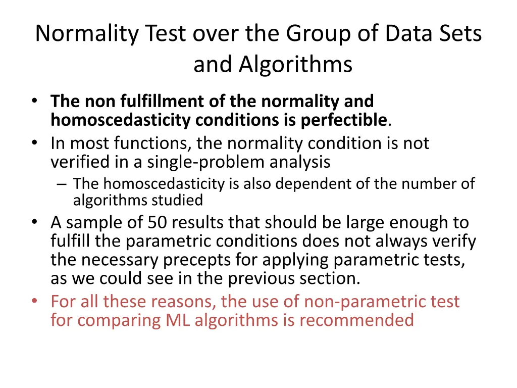 normality test over the group of data sets 5