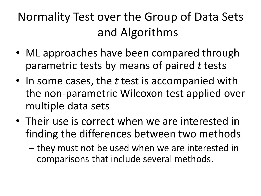 normality test over the group of data sets 7