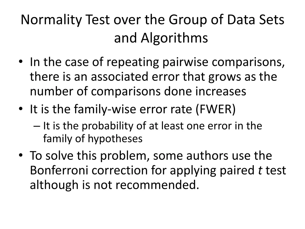 normality test over the group of data sets 8