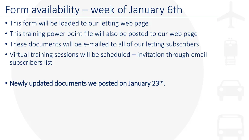form availability week of january 6th