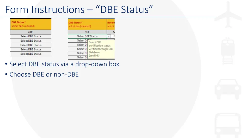 form instructions dbe status
