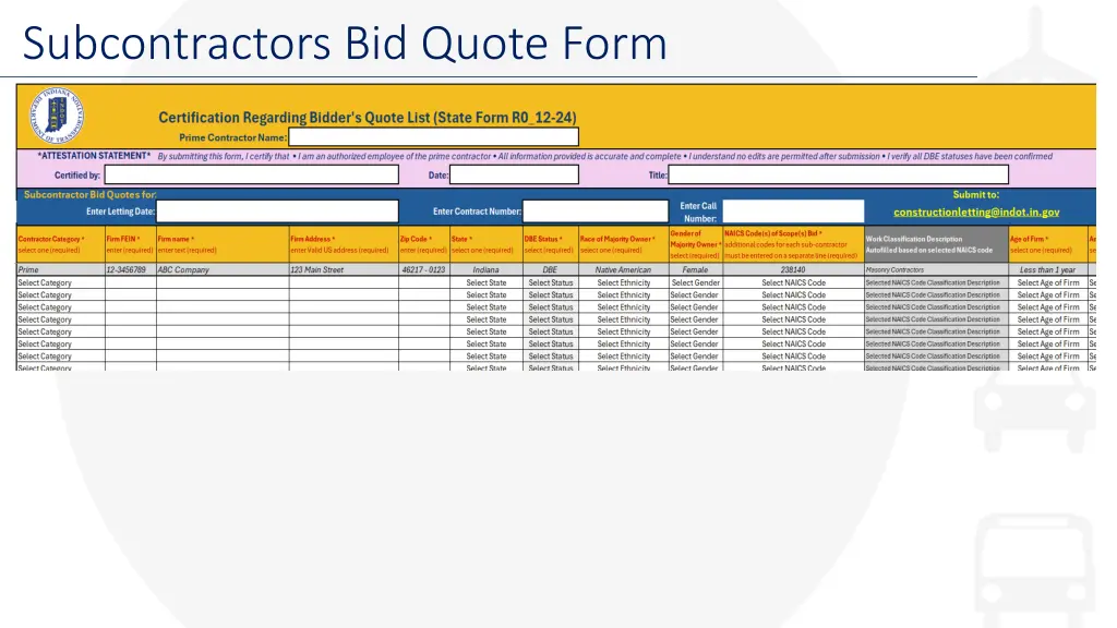 subcontractors bid quote form