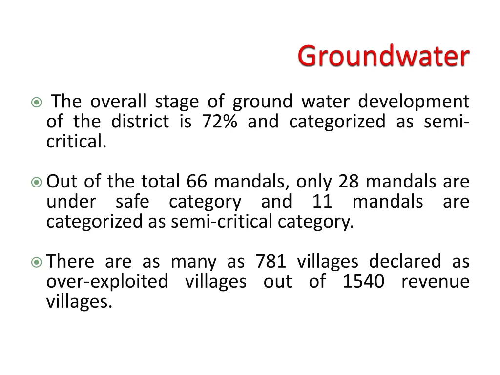 the overall stage of ground water development
