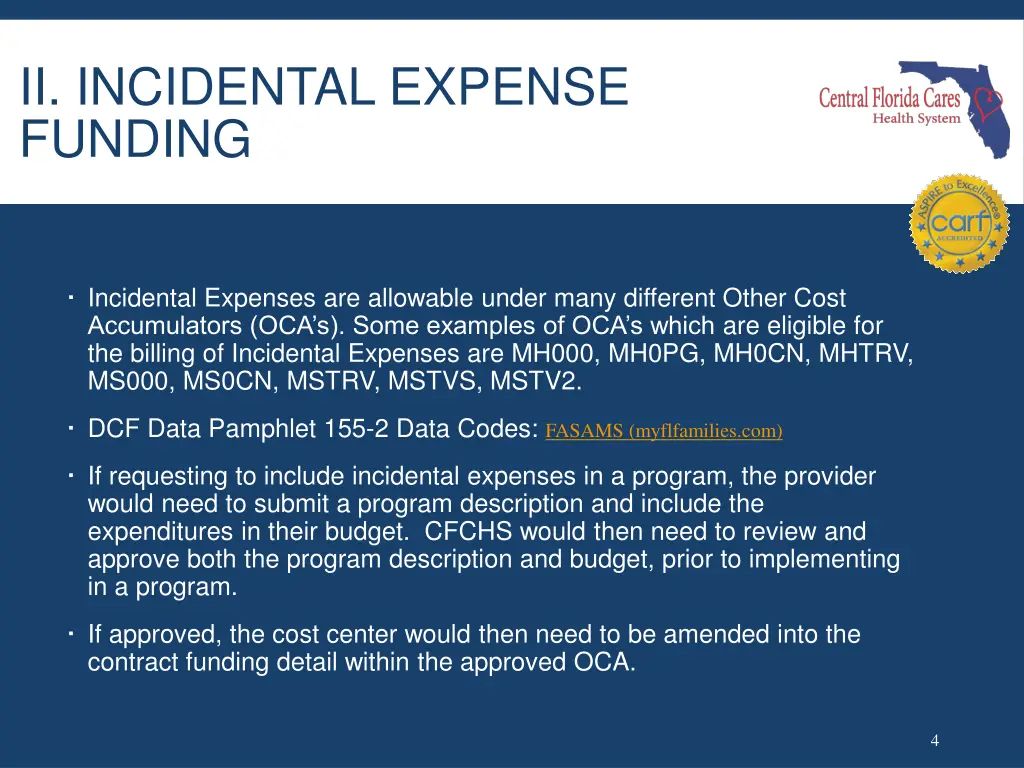 ii incidental expense funding