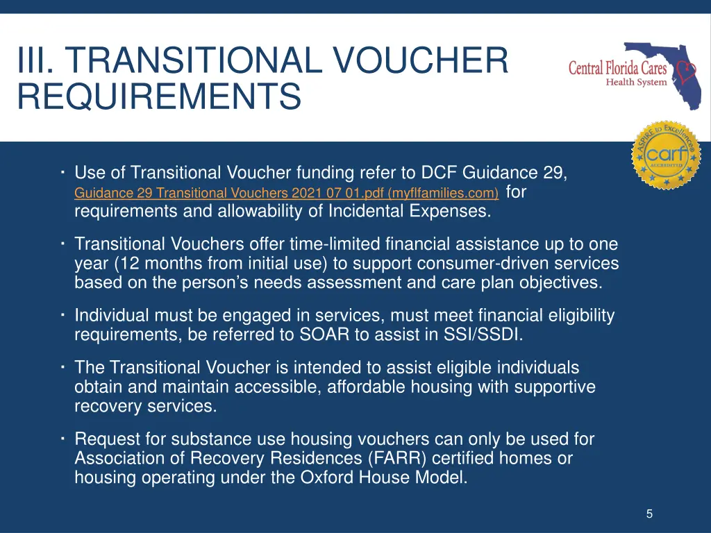 iii transitional voucher requirements