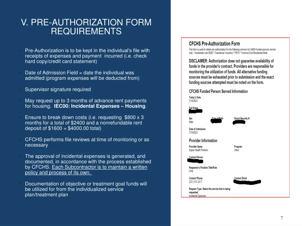 v pre authorization form requirements