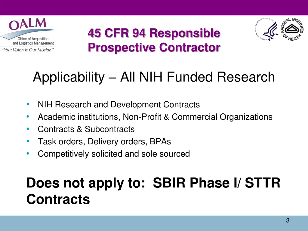 45 cfr 94 responsible prospective contractor