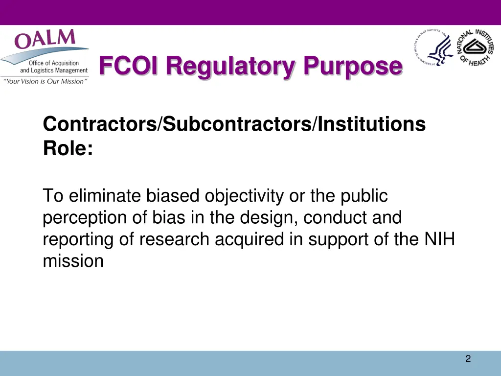 fcoi regulatory purpose