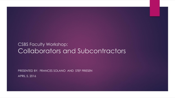 csbs faculty workshop collaborators