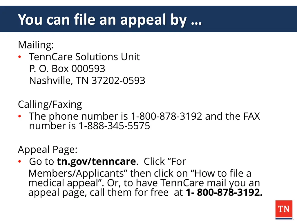 you can file an appeal by
