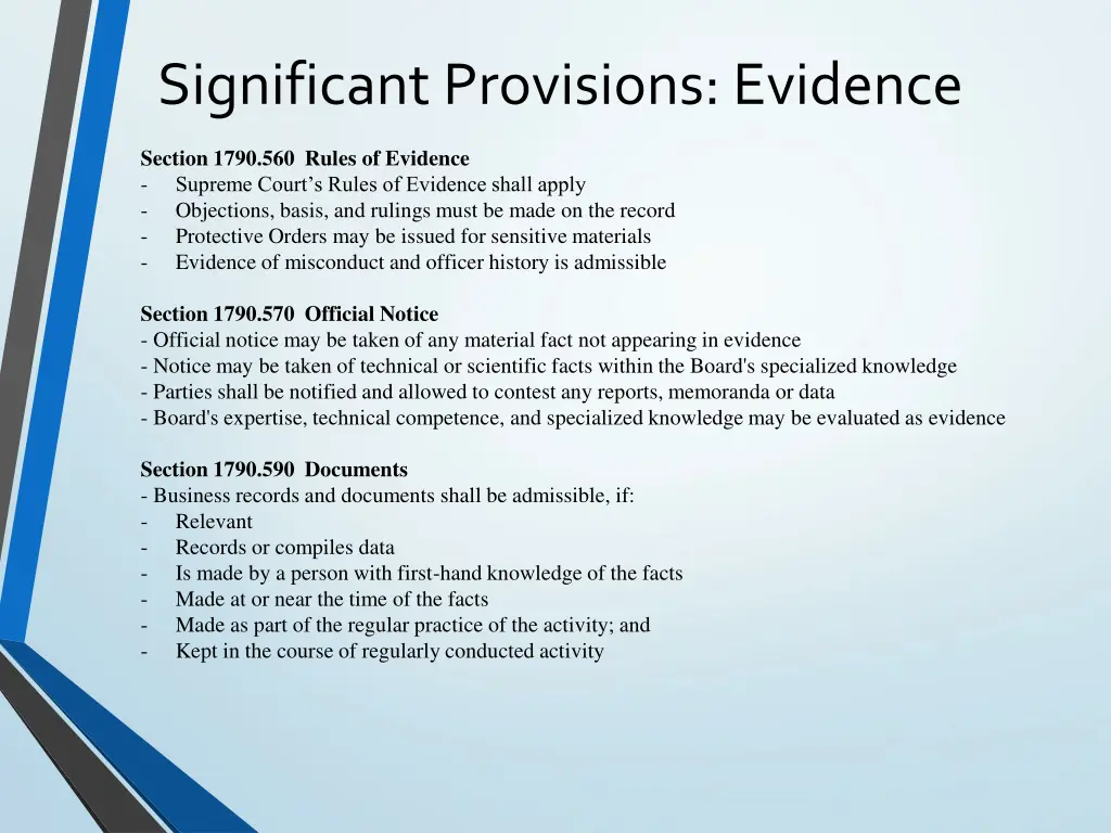 significant provisions evidence