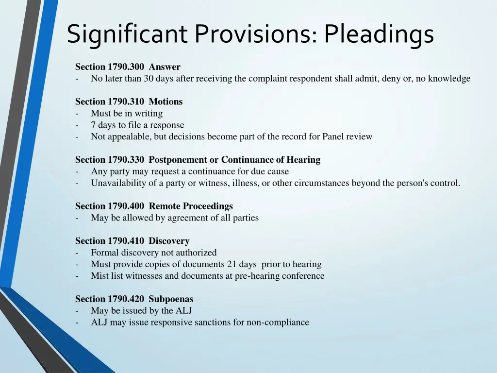 significant provisions pleadings