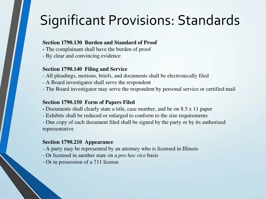 significant provisions standards