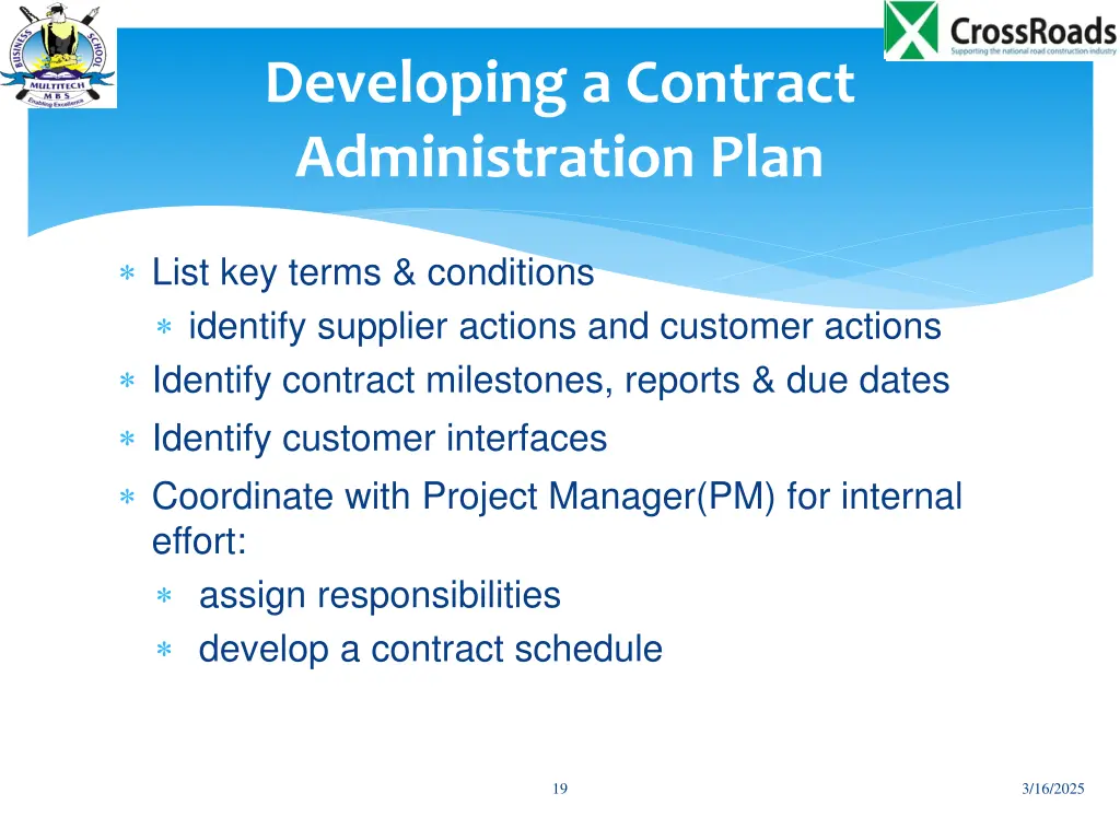 developing a contract administration plan