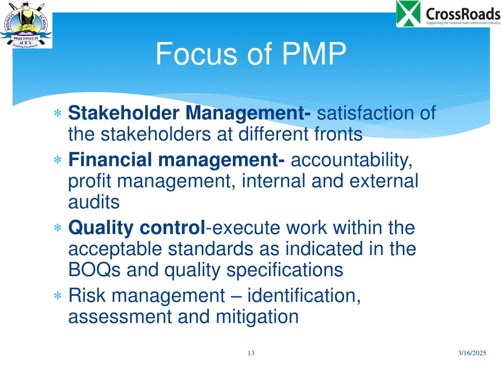 focus of pmp 1