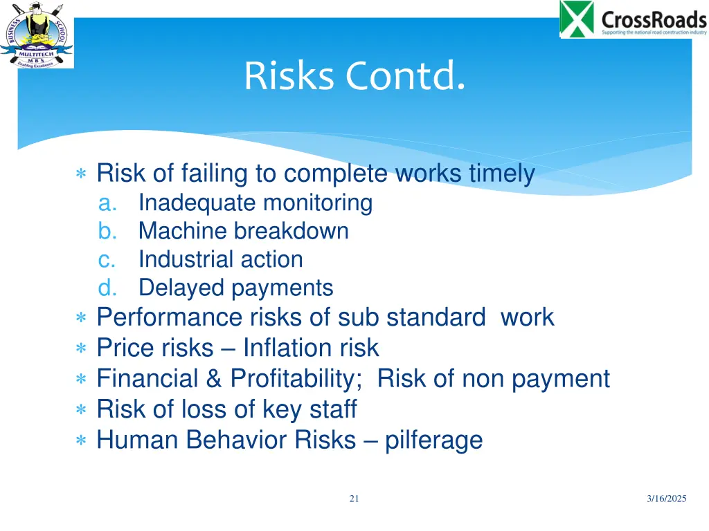 risks contd