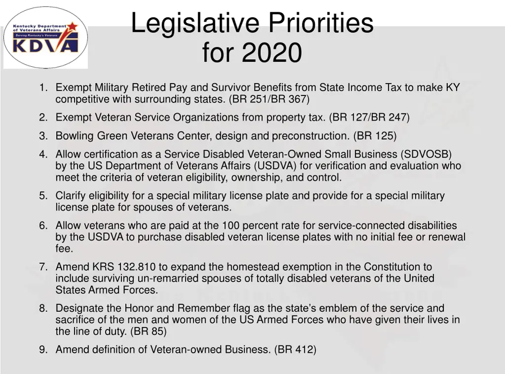 legislative priorities for 2020