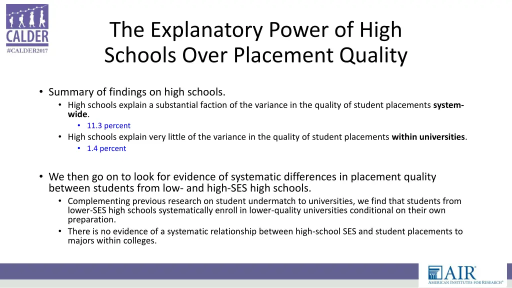 the explanatory power of high schools over 1