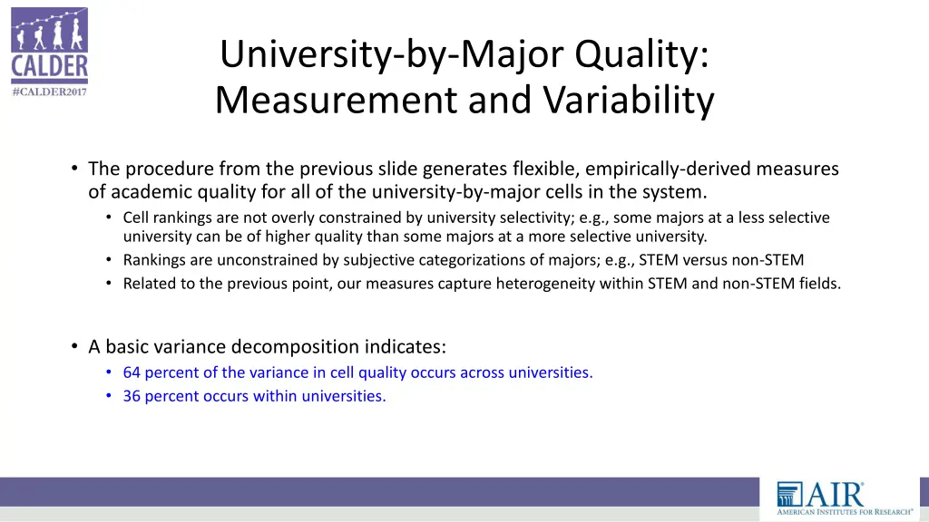 university by major quality measurement 1