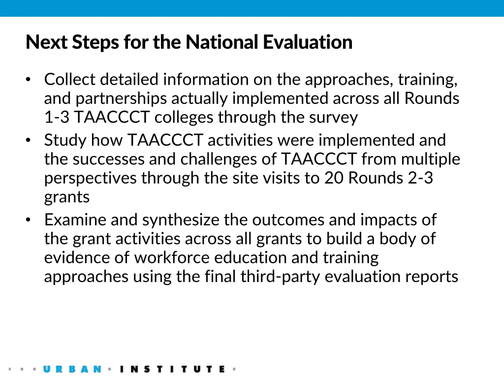 next steps for the national evaluation