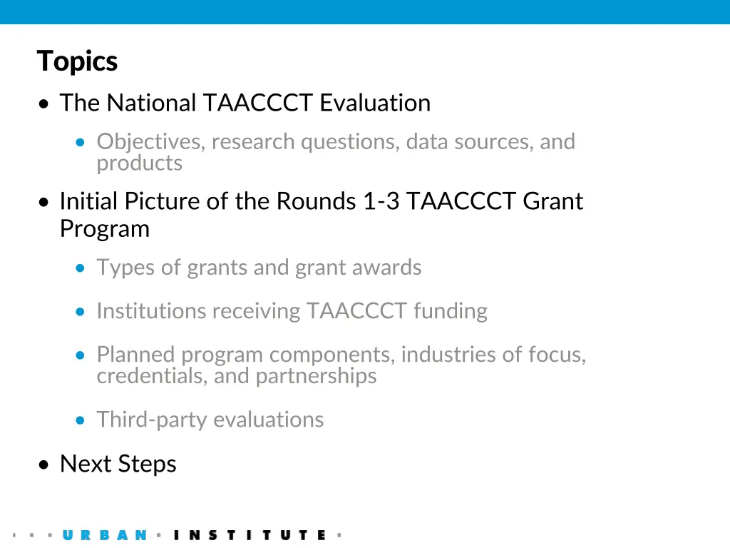 topics the national taaccct evaluation objectives