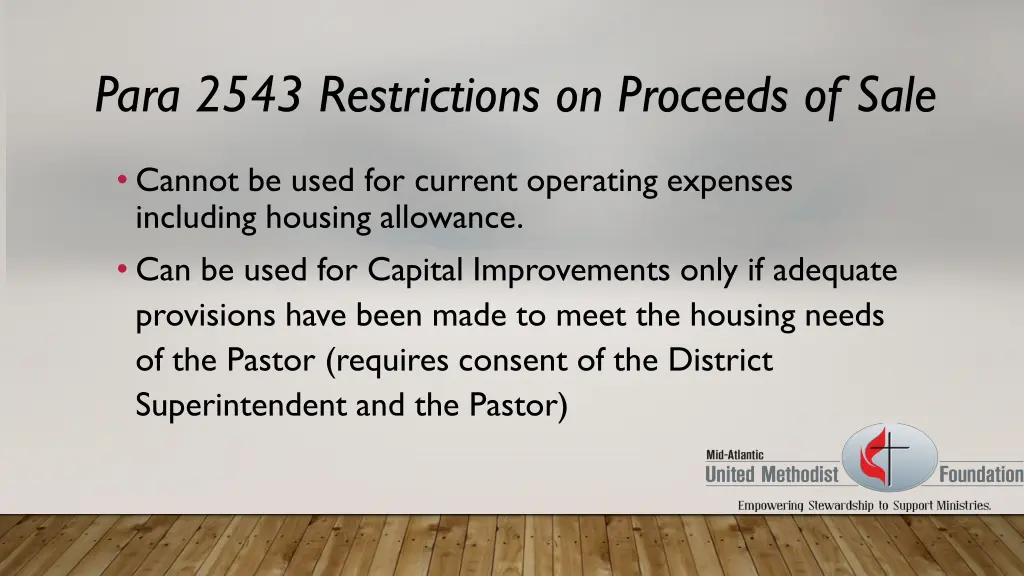 para 2543 restrictions on proceeds of sale