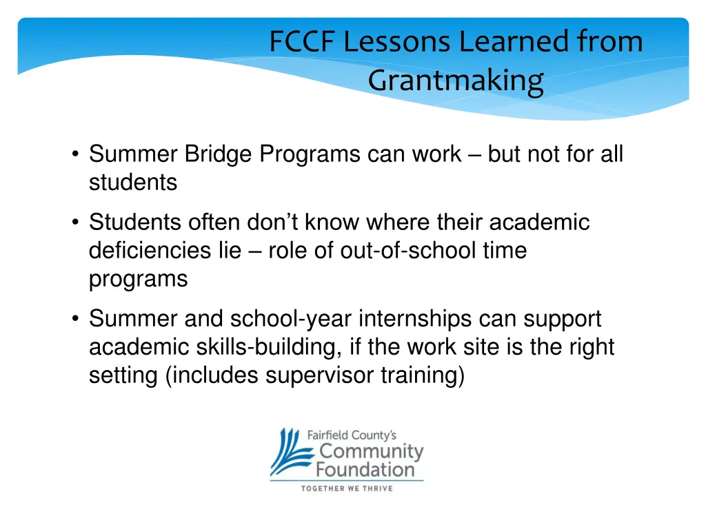 fccf lessons learned from grantmaking